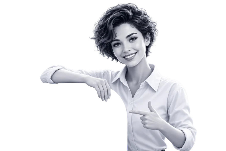 Illustration: a person leaning on the three-layer platform map and pointing at it